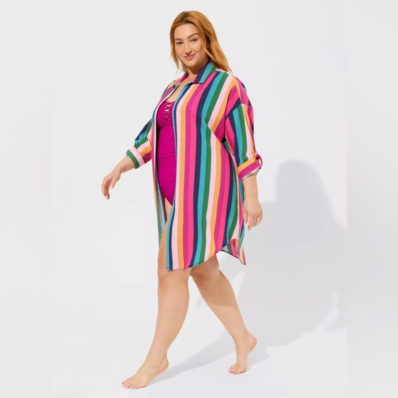 torrid Tops - NWT Torrid Oversized Kimono Gauze Shirt Rainbow Rugby Stripe 3X